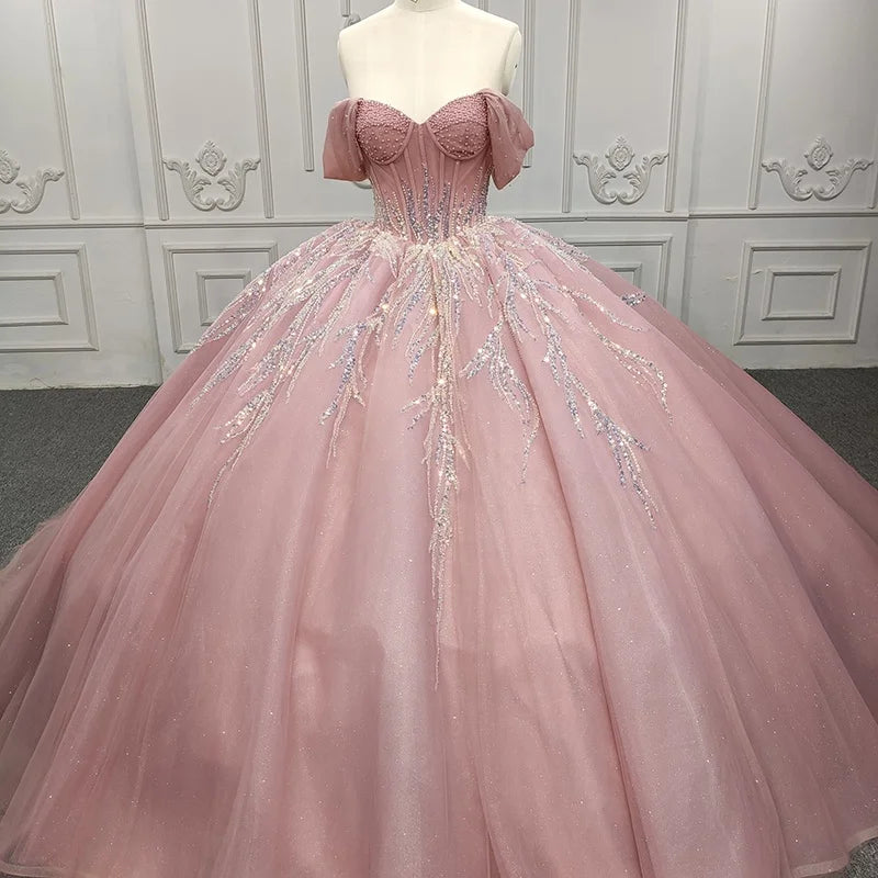 Jancember 9918 Glitter Sequins Pink 15 Ball Gown Elegant Quinceanera Dresses