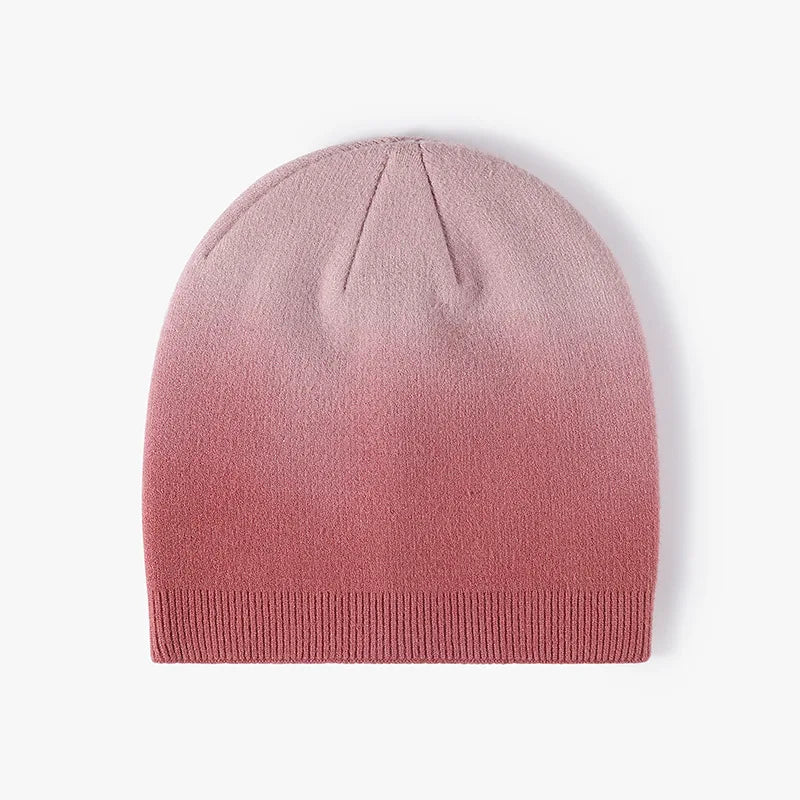 Dye Gradient Color Core Yarn Knit Beanie Hat Rib Knit Dip-dye Dashmere Hat Women Hats