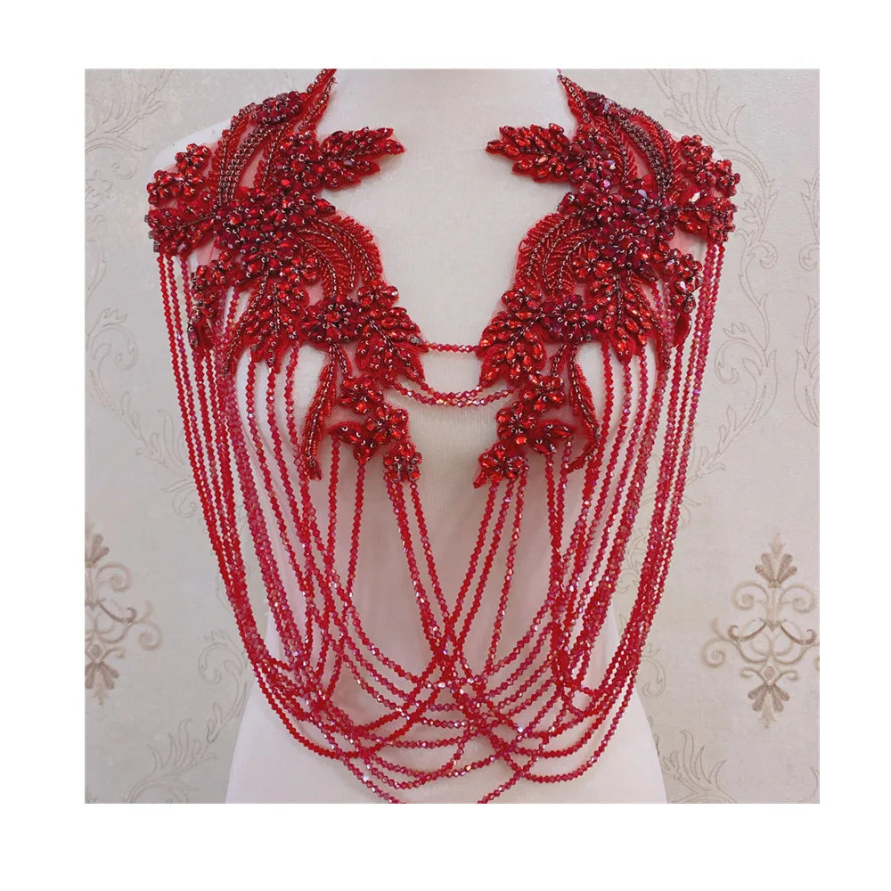 Fashion Front Crystal Tassels Wedding Collar With Rhinestone  Appliques Neckline With Fringe Many Color in Stock