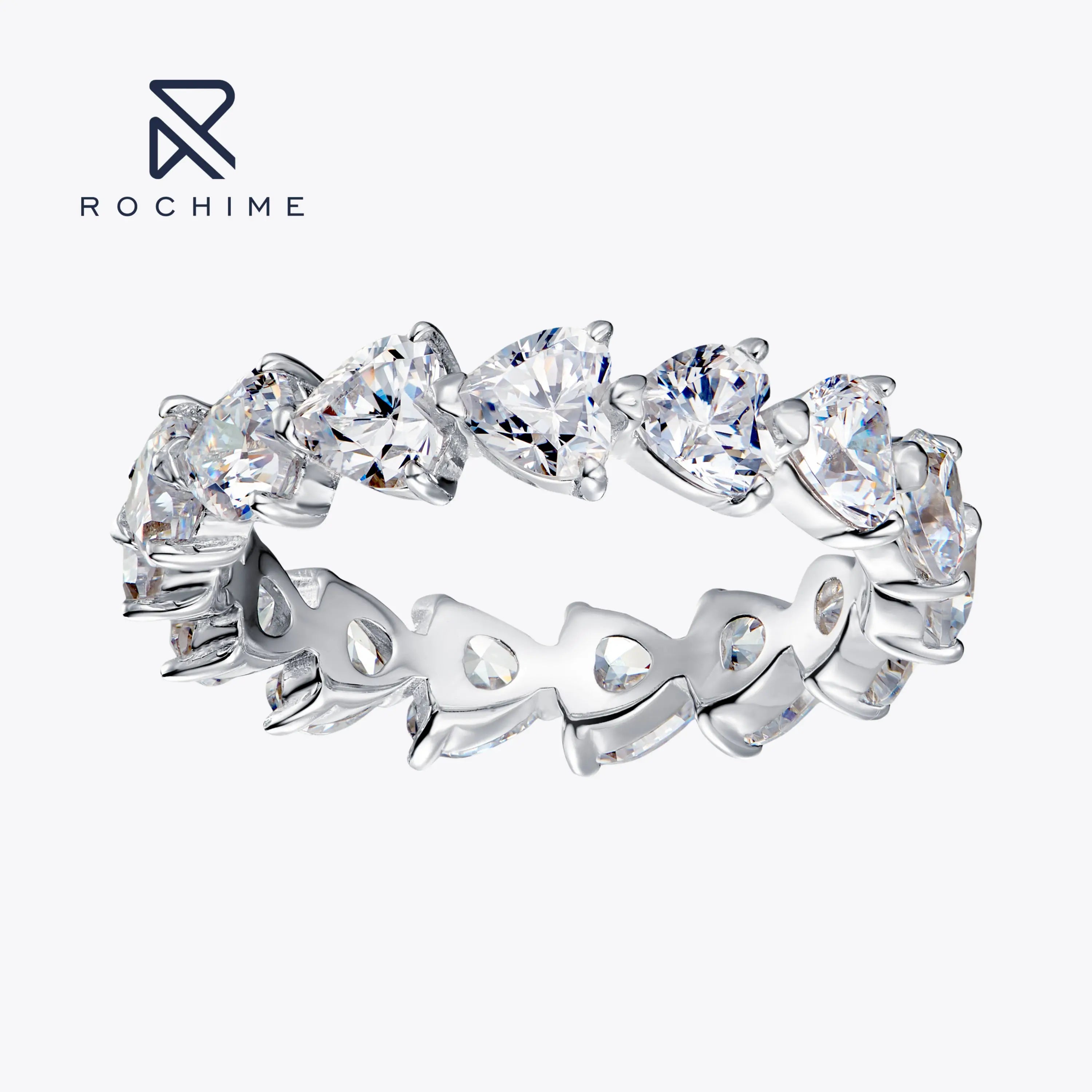 Rochime Prong Set Heart Shaped Wedding Band  925 Sterling Silver Rhodium Plated Cubic Zirconia Rings for Women