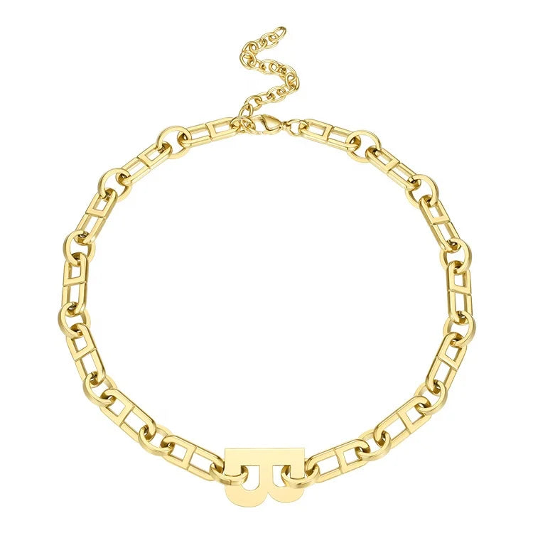 Fashion 14K Gold Plated Stainless Steel Jewelry Big Letter B Chain HipHop Punk Necklace P203153