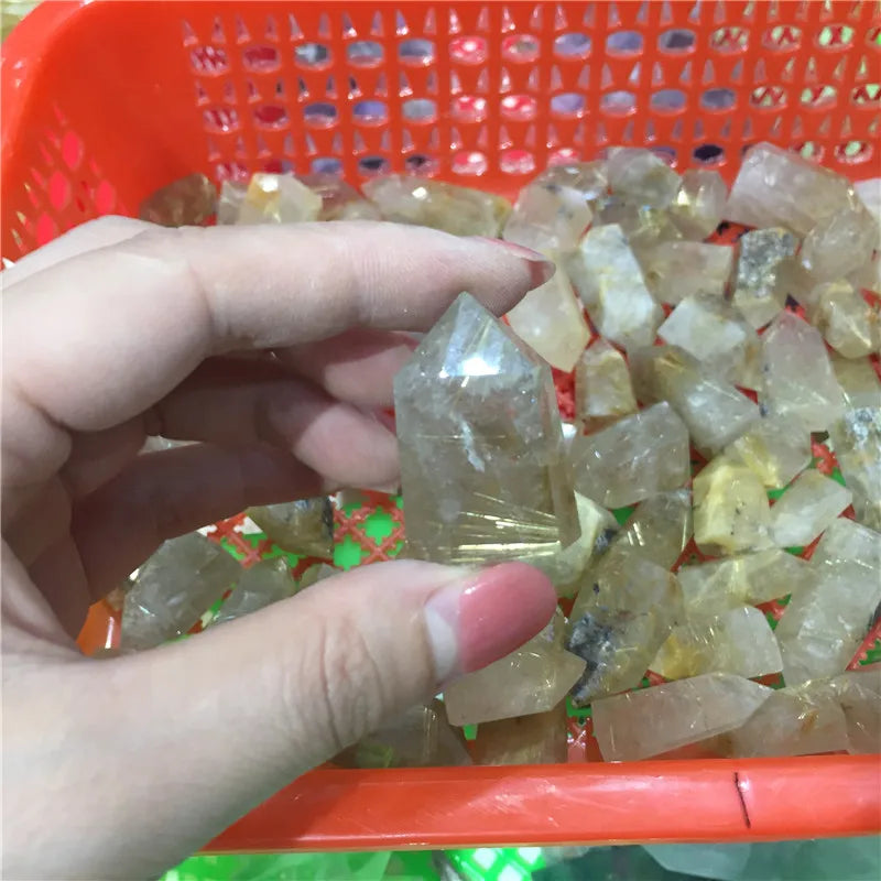 Wholesale Golden Rutilated Quartz Crystal Point Natural Healing Stones for Home Decor Crafted Old-World Style