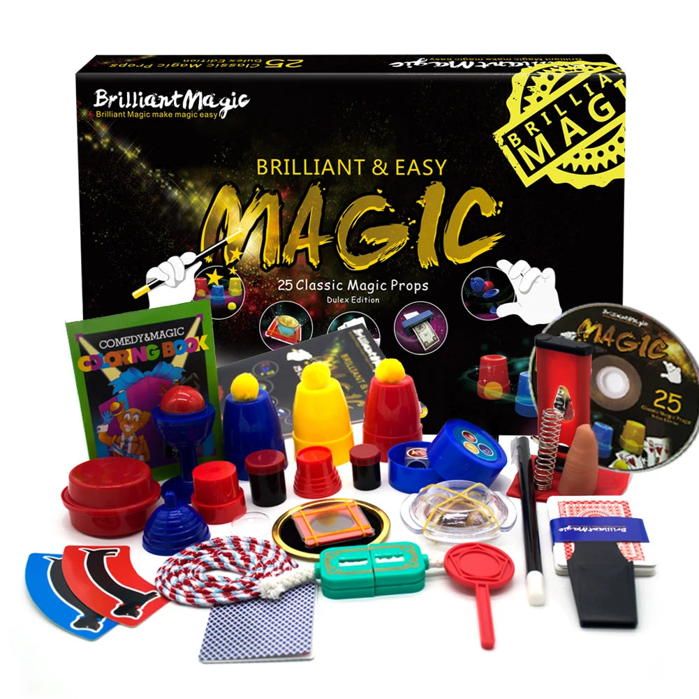BriiliantMagic Classic Luxury Black Magic Set Box Plastic Magic Trick Props Collection Kit with DVD Easy to Play