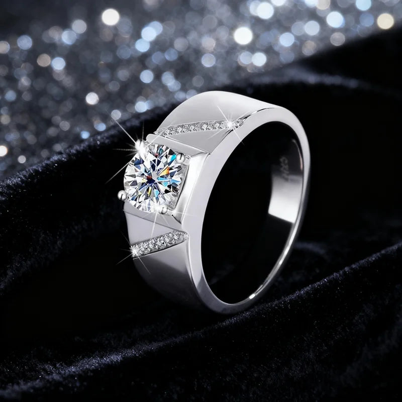 Classic S925 Sterling Silver 1CT 2CT Men Moissanite Unisex Couple Men Ring Simple Engagement Anniversary Wedding Diamond Ring MegaBDM