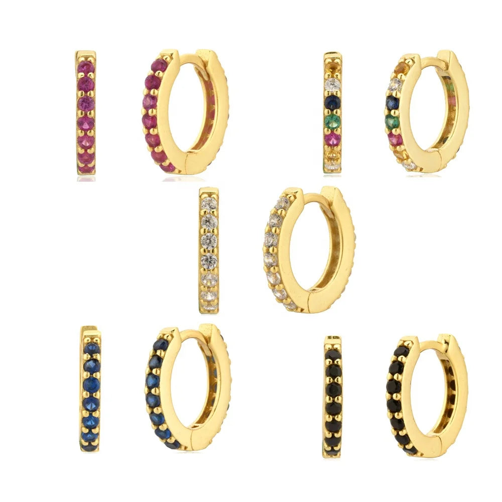 FUAMAY Luxury Brands Aretes Plata Gold Plated CZ 925 Silver Rose Black Rainbow Green Blue Hoop Earrings Silver for Women