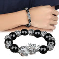 Bring Lucky Brave Wealth Men Black Obsidian Stone Buddhism Six Words Legendary Pixiu Bead Bracelet Amulet Jewelry