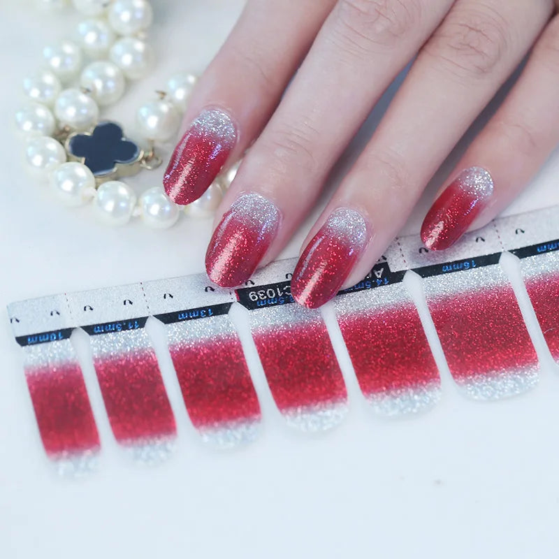 Huizi Eco-Friendly Fashion DIY Solid Glitter Colors Nail Stickers Nail Art Stickers Hot Selling Nail Wraps