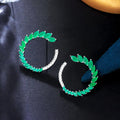 Trendy Symmetrical Women Ear Jewelry White Gold Color Big Marquise Cubic Zirconia Green Crystal Big Leaves Bridal Stud Earrings