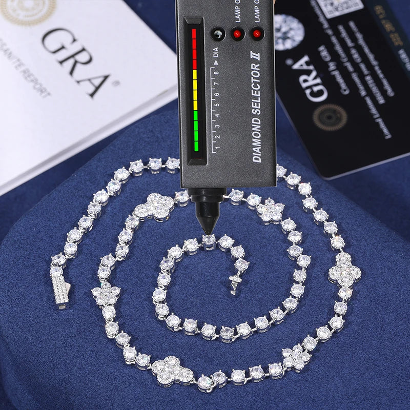Elegant Style Female Jewelry Collection 925 Sterling Silver Luxury Hip Hop Iced Out Jewelry Moissanite Flower Cross Tennis Chain