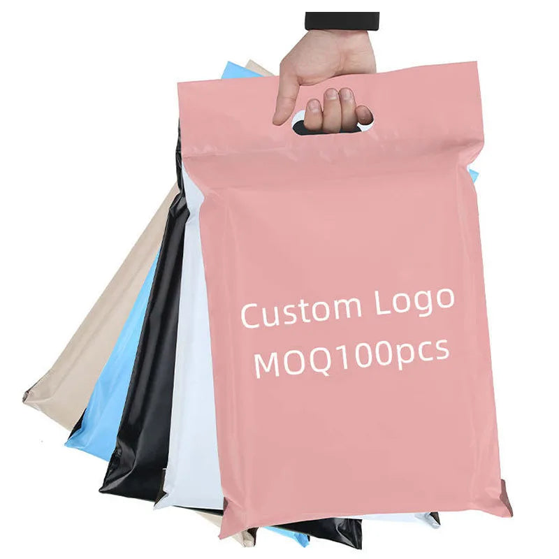 Small MOQ Custom Courier Bags Handle Poly Pink Mailer Bag Custom Transportation Packaging Bags for Small Business