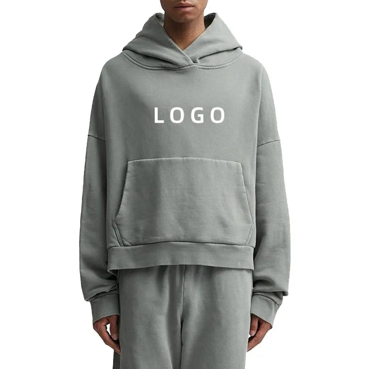 OEM Manufacturer's Vintage Wash Heavyweight Drop Shoulder Pullover Crops Hoodie for Men Custom Printing 100% Cotton for Winter