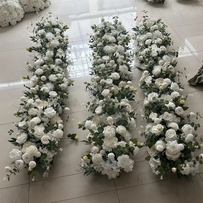 OEM Artificial Flower White Green Flower  Runner for Wedding Party Decoration