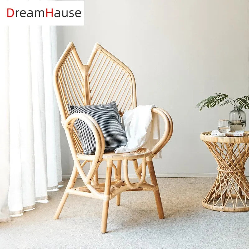 Living Room Rattan Lounge Chair Handmade Art Furniture Balcony Courtyard Patio Indoor Outdoor Single Chair