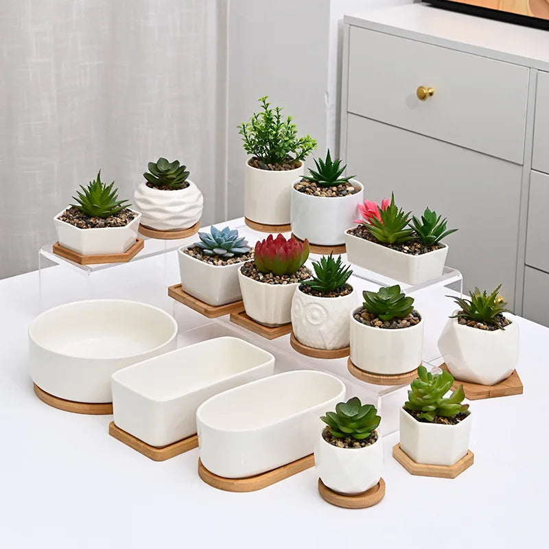 White Porcelain Large Rectangular Ceramic Tray Simple Cross-Border Small Flowerpot Special Succulent Pot White Porcelain Large