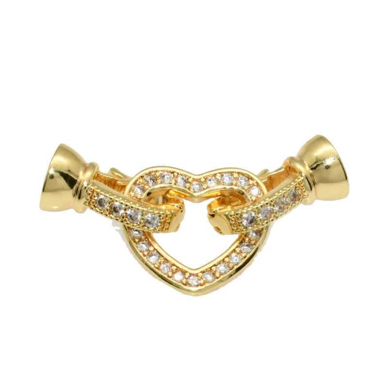 New Fashion Necklace Making Accessory Hollow Out Heart Shape CZ Setting Gold Plating Double Side Clasps