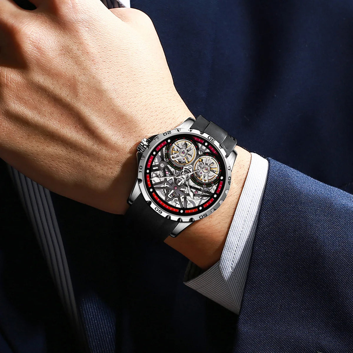 Mark Fairwhale Stainless Steel Case OEM Custom Luxury Hollow Out  Men Waterproof Business Automatic Premium Mechanical Watch