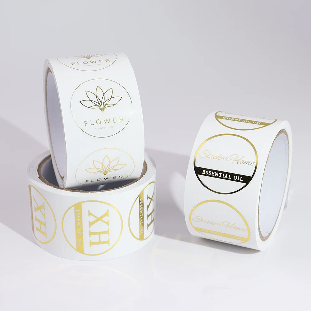 Self Adhesive Waterproof Label Customized LOGO Printing Transparent Sticker Hot Stamping Clear Gold Foil Stickers