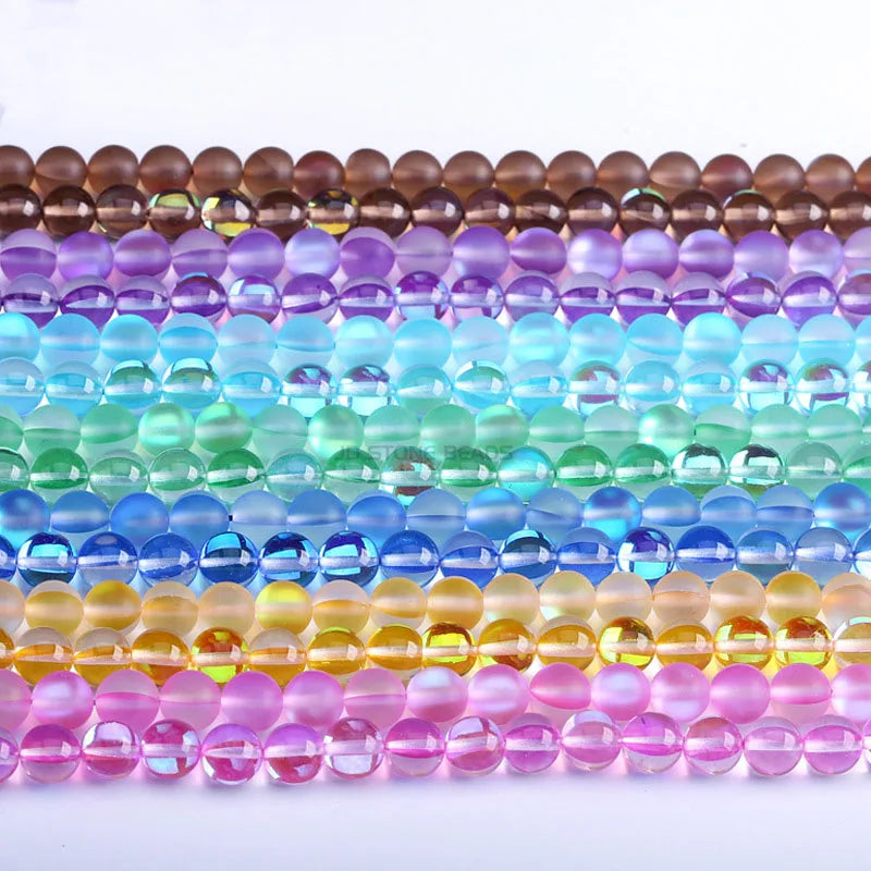 Wholesale Colorful Aura Crystal Shiny Glass Beads Moon Stone  Matte Crystal Round Loose Glass Beads for Jewelry Making