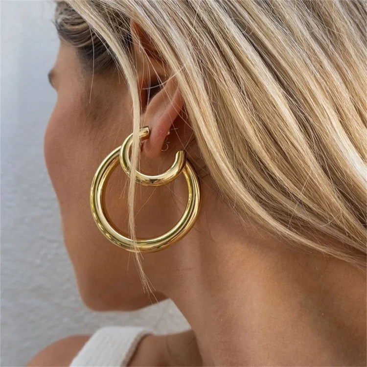 2023 Trendy Earring 18K Gold Plated Simple  Basic C Hoop Earrings Stainless Steel Earrings Wholesale