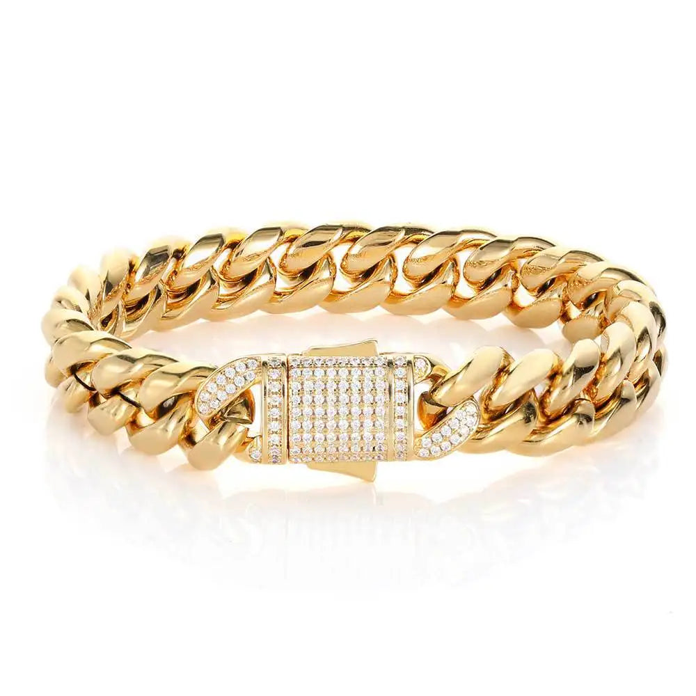 Hip Hop Iced Out Jewelry Cut Zircon Tennis Chain Bracelet Stainless Steel Diamond Main Stone Party Wear for Men