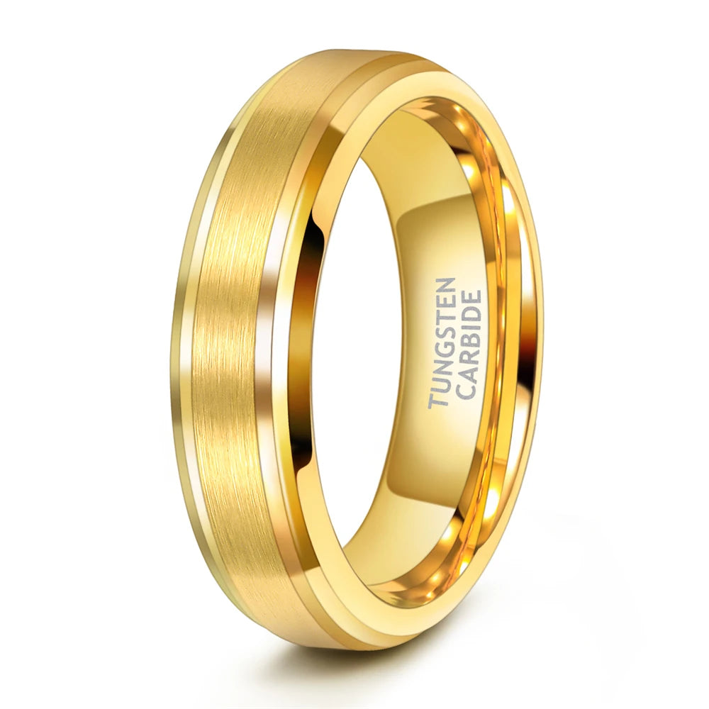 OAHLAN Fashion Jewelry 6mm 8mm Anti Rust Gold Plated Brushed Tungsten Carbide Rings for Men Women Wedding Wholesale Dropshipping
