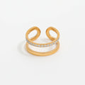 Joolim High End 18K Gold Plated Double-layer Dainty Zirconia Half Pave Stainless Steel Rings for Women