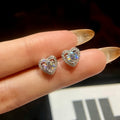 Stylever 0.5CT Color Moissanite Diamond Unusual Heart Halo Stud Earrings for Women 925 Sterling Silver Wedding Luxury Jewelry