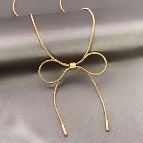 Girlfriend Birthday Gift Stainless Steel Jewelry Niche Gold Collarbone Chain Elegant Rose Gold Bow Necklace Gifts for Women