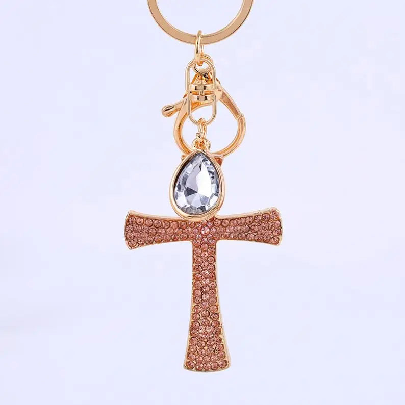 Fashion Crystal Cross Keychain Religious Christian Jesus Rhinestones Cross Key Chains Prayer God Bless Gift Souvenir Key Rings