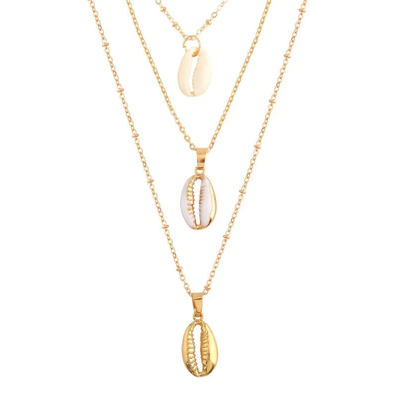 Bohemian Jewelry 3pcs Shell Pendant Multilayer Chain Cowrie Sea Shell Necklace