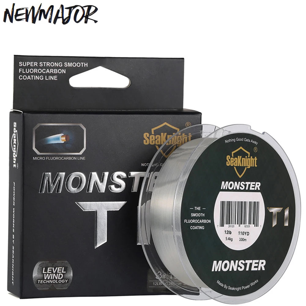 SeaKnight 100M Monster T1 Series Carbon Fiber Fluorocarbon Coating Braided Fishing Line Monofilament Leader Sinking Line River