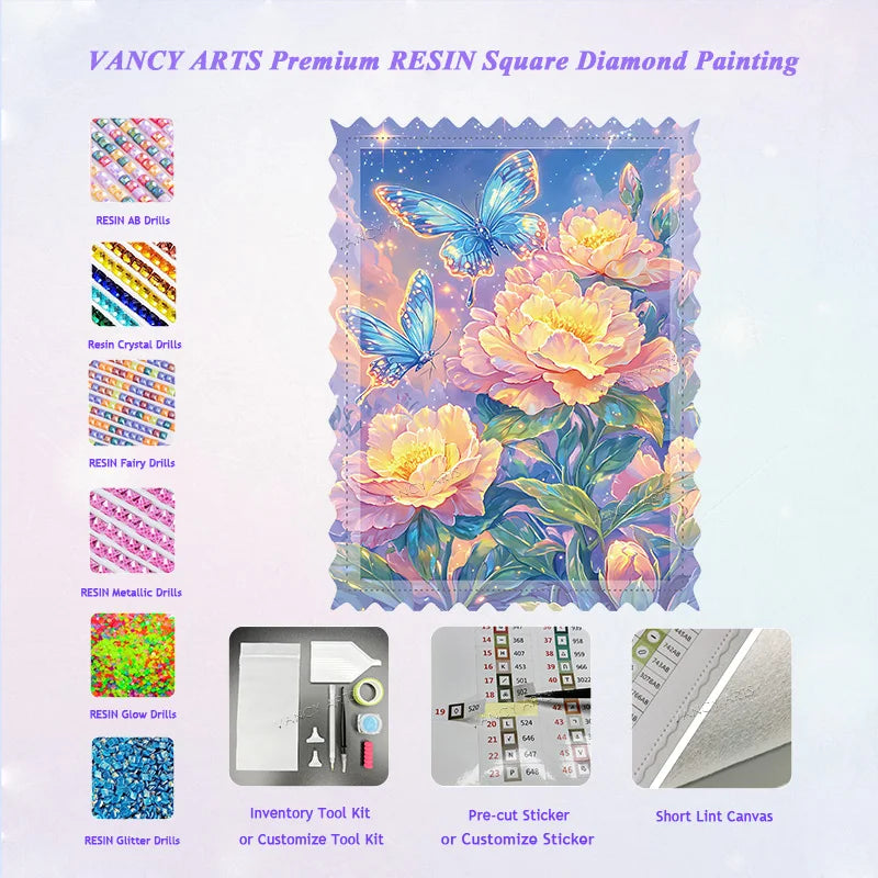 5D Diamond Painting Kit Butterfly Flower Resin Square Diamond Art Embroidery Cross Stitch Full Drill Canvas DIY Wall Decor Craft