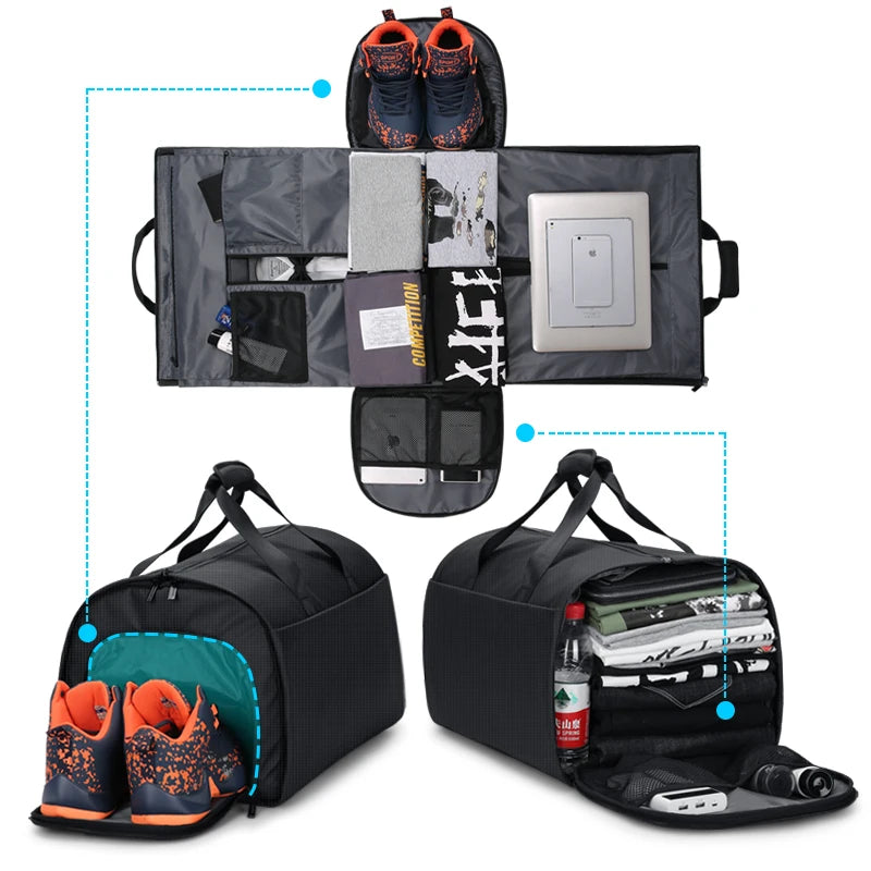 FENRUIEN Large Capacity Travel Bag Waterproof Sport Gym Travel Duffel Bag With Shoe Compartment Dustproof Bottom Unisex Bags