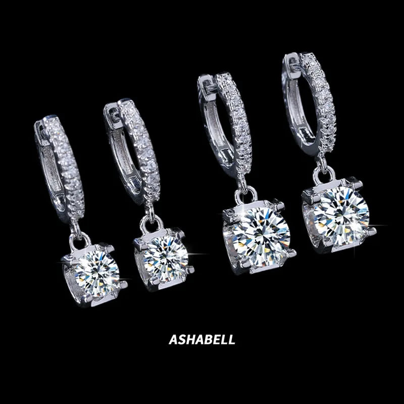 Luxury S925 Silver Classic 1 Carat Four-claw Horn Moissanite Pendant Earrings Womens Engagement Wedding Earrings
