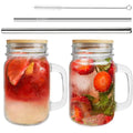 Wholesale Transparent Gradient Custom Laser Logo 500ml 16oz Glass Mason Jars With Handles and Straw Bamboo Lids