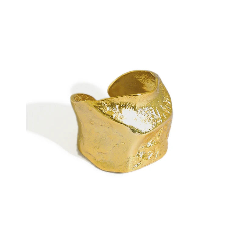 S925 Sterling Silver Minimalist Modern Rings Irregular Gold Silver Foil Surface Wide Heavy Open Rings Handmade Jewelry