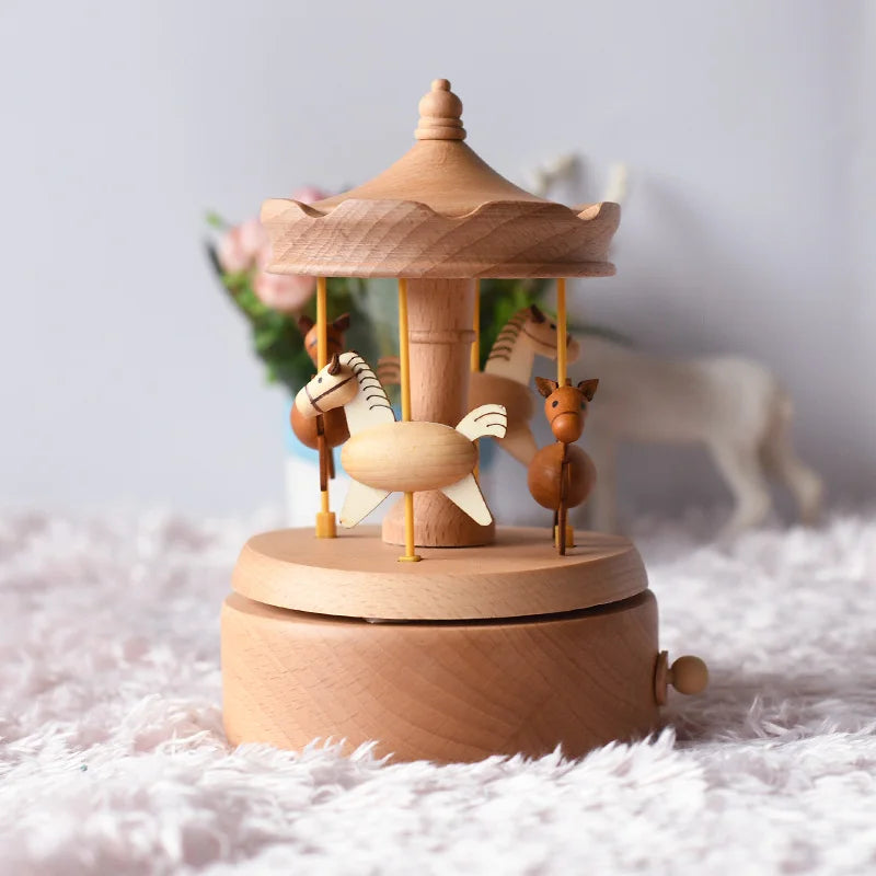Hot Sale New Style Customer Lifting Carousel Wooden Horse Music Box for Gifts