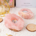 Natural Irregular Rose Quartz Raw Stone Candle Holder Decoration
