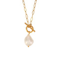 2022 Trendy 18K Gold Plated Paper Clip Chain Necklace Jewelry Baroque Pearl Pendant Necklace for Women