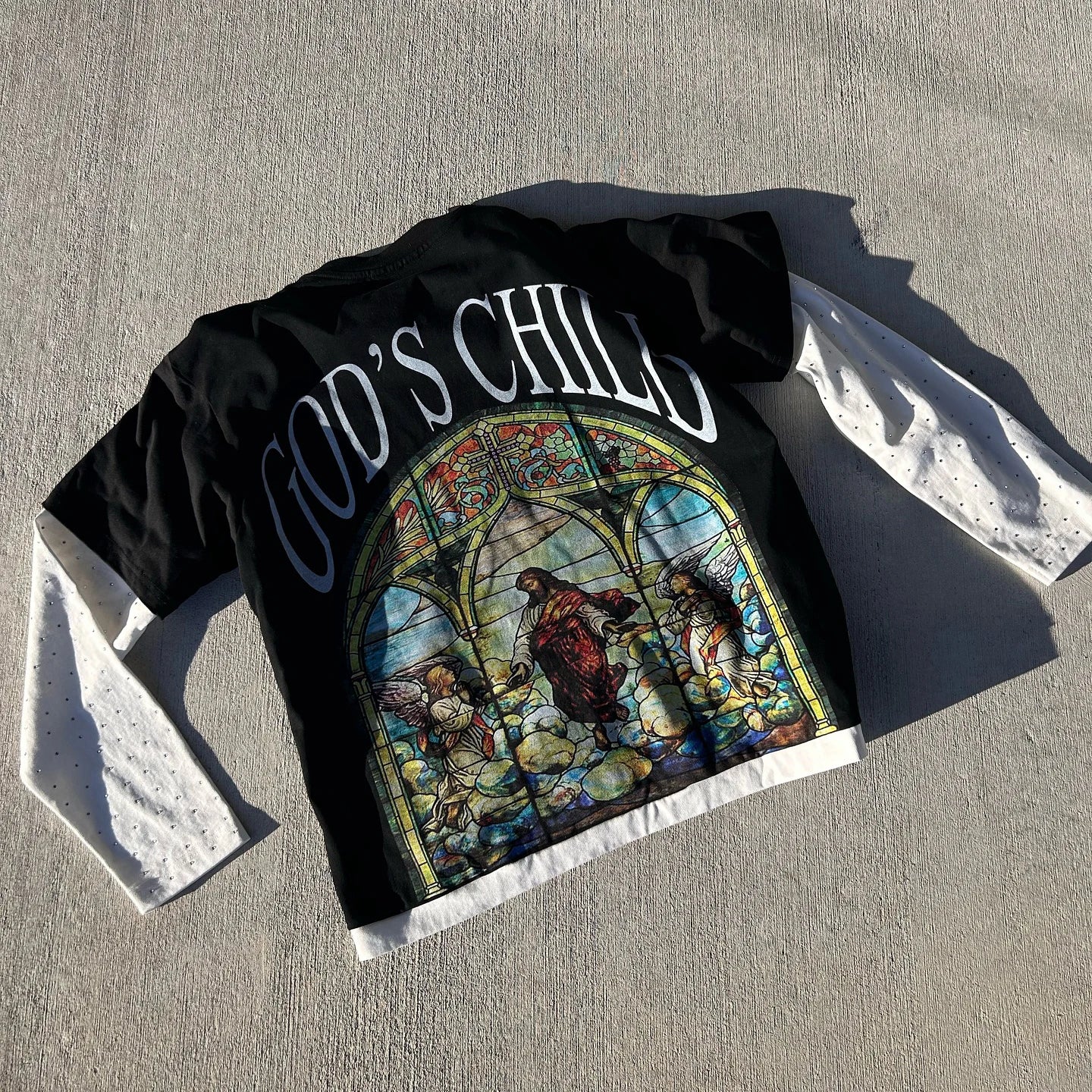 OEM Custom Tshirts Oversized Graphic DTG Printed Drop Shoulder Double Layer Thermal Waffle Knit T-shirts Long Sleeve T Shirts