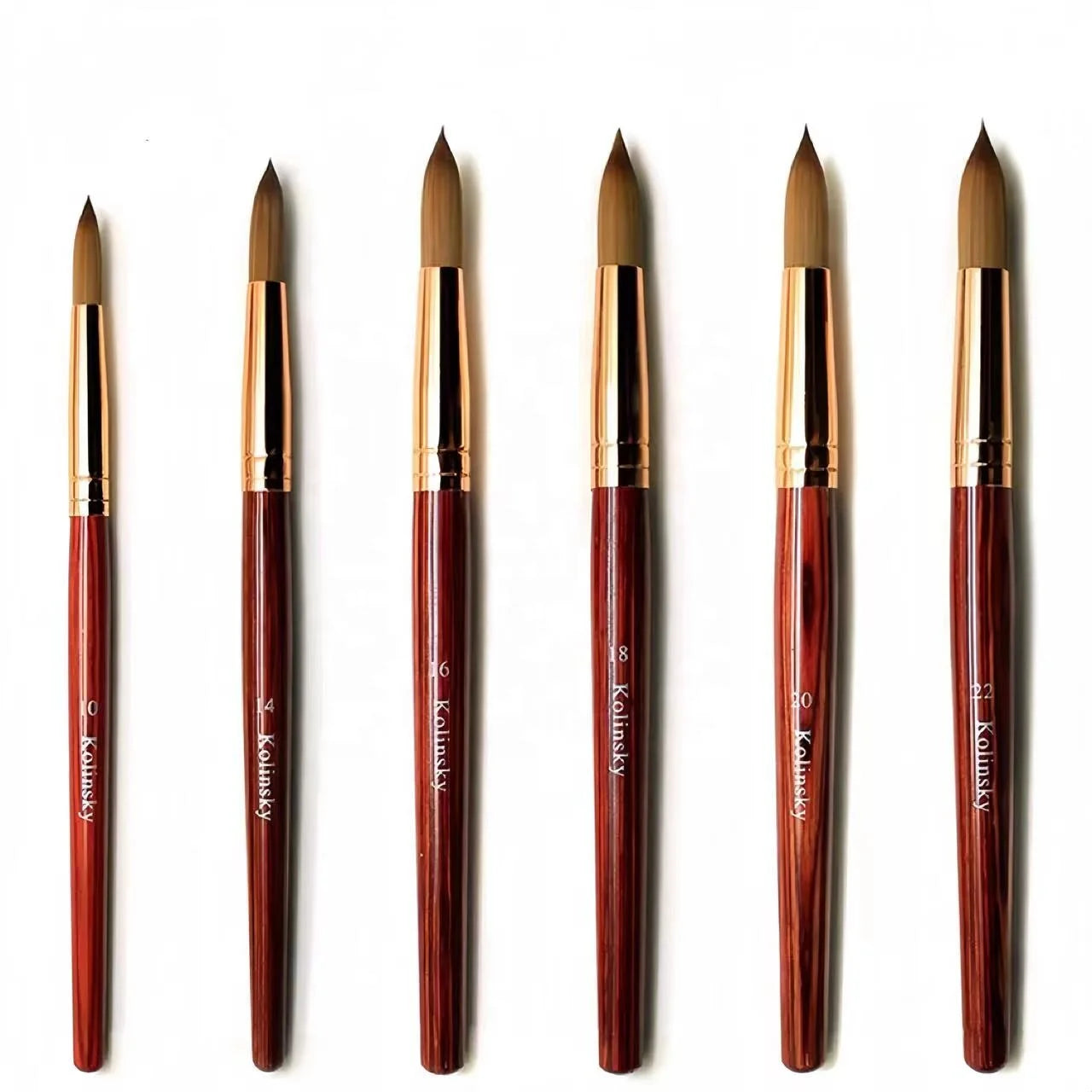 Supplier Custom Logo Classical Red Wood Handle 3D Acrylic Design Round &Crimped Ferrule 100% Pure Kolinsky Acrylic Nail Pinceles