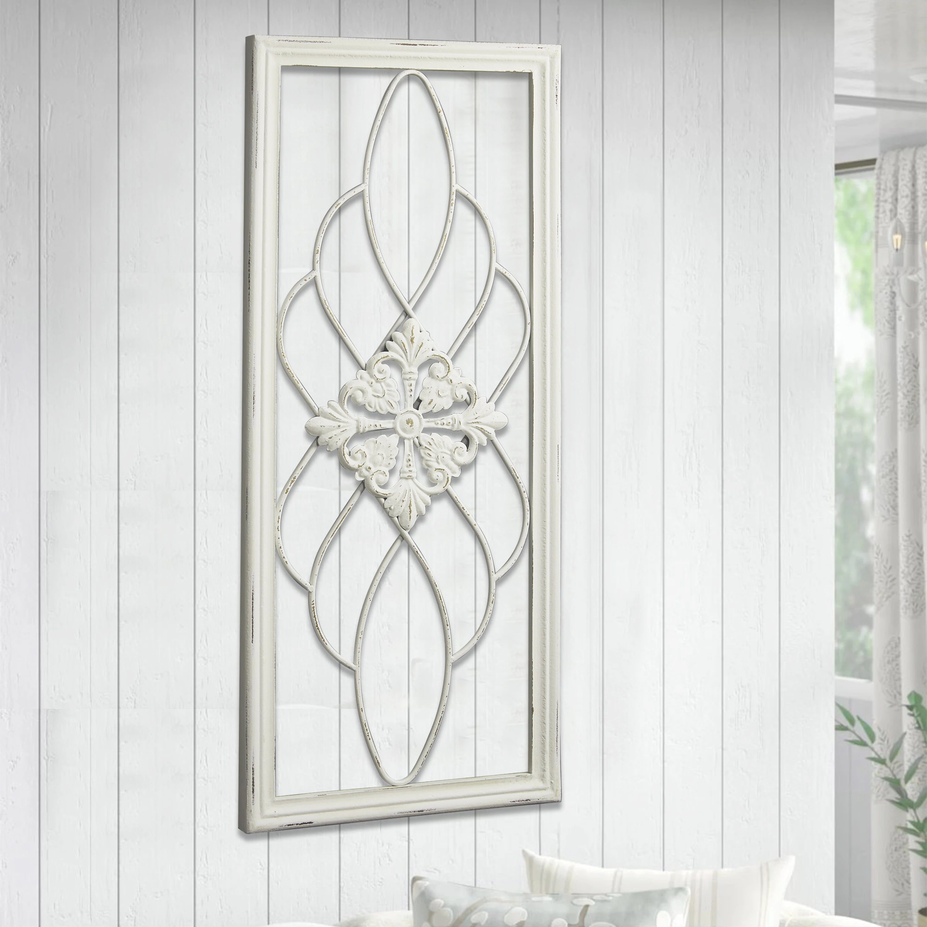 Rectangle House Decoration Living Room Wall Sculpture Flowers Ornaments Luxury White Rustic Wood Metal Wall Art Hanging Decor