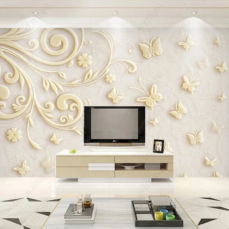 Custom European Botanical Pattern 3D Relief Waterproof Anti-Static Moisture-Proof Wallpaper for Background Decor