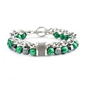 Wholesale Cheap Men's Hip Hop Style Malachite Bracelet Metal Beads Natural Stone Bracelet