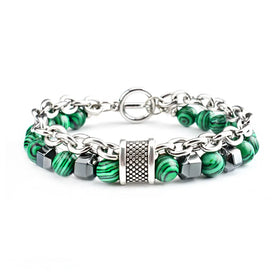 Wholesale Cheap Men's Hip Hop Style Malachite Bracelet Metal Beads Natural Stone Bracelet
