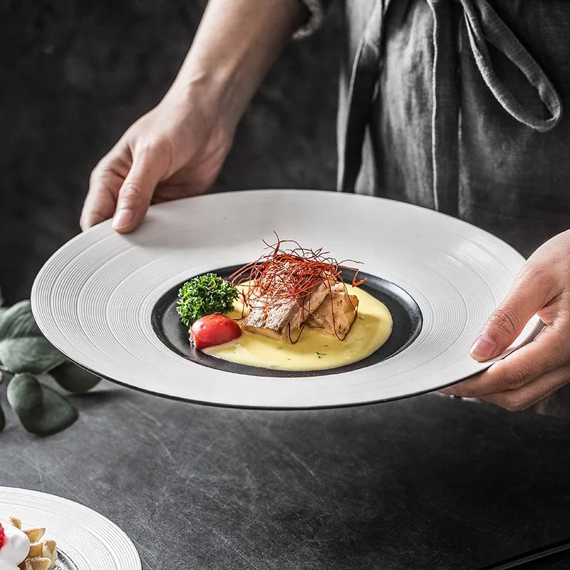 8 Inch 11 Inch Eco-Friendly Ceramic Steak Charger Plate Display Brushed Flat Plate Pasta Western for Hotel and Restaurant Use