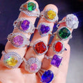 Fashion European American Style Jewelry Rings Women Zircon Ring Crystal Colored Rhinestone Stone Diamond Silver Rings Wholesale