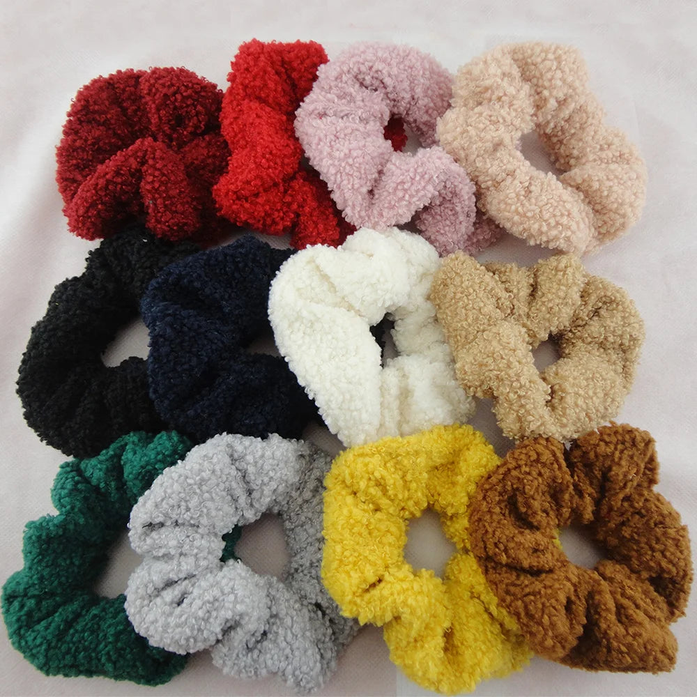 11cm  Teddy Plush Women Elastic Hair Scrunchies Curly Velvet Hair Bands Elasticity Ponytail Holders Hair Ties