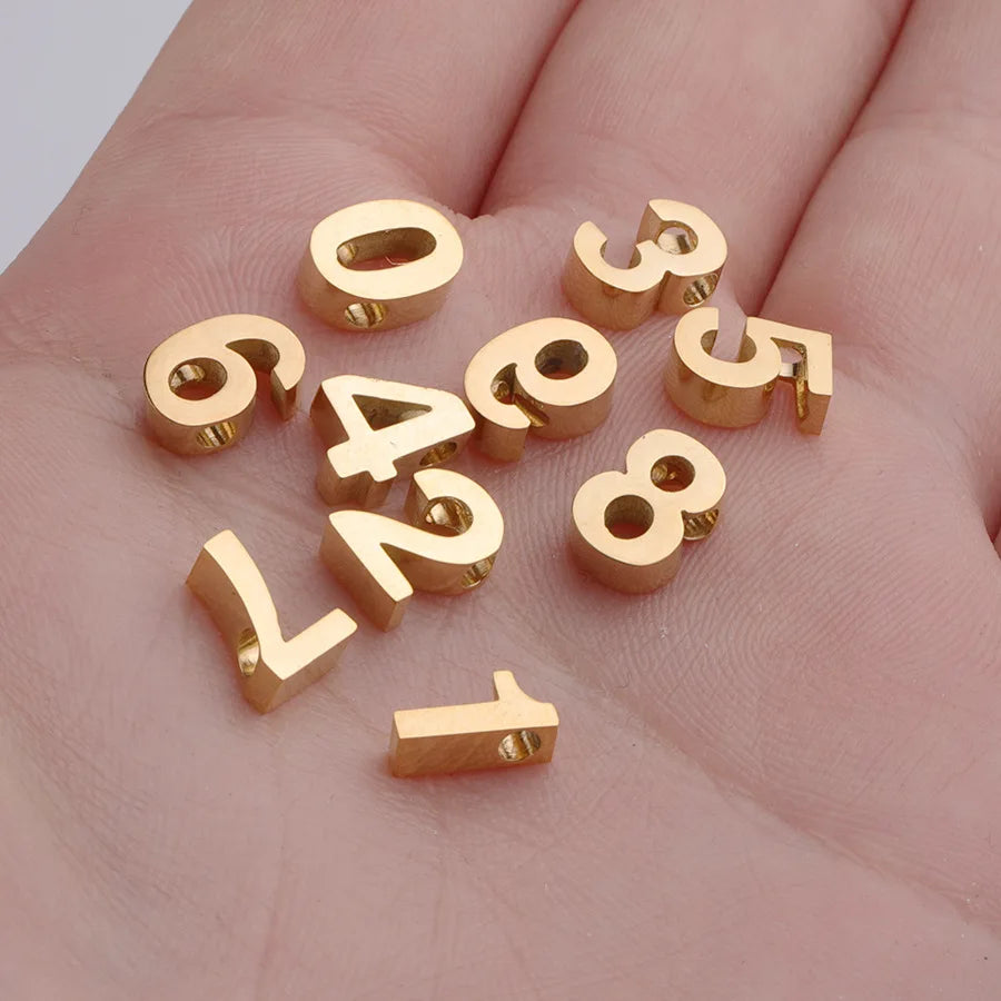Mirror Polished Stainless Steel 0-9 Alphabet Number Beads Charm 8 mm * 3 mm With 1.8 mm Hole Necklace Bracelet Pendant Charm