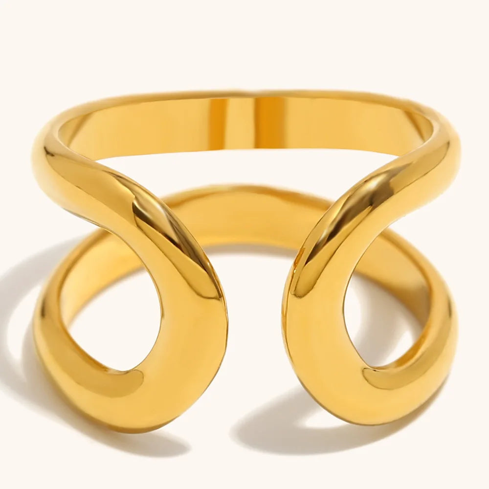 New Design Minimalist 18K Gold Plated Waterproof Stainless Steel 8-Shaped Double Layer Open Ring